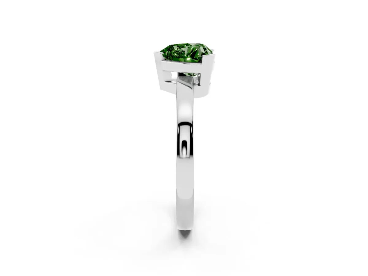 Fancy Green Heart Cut Cut Solitaire Ring with Four-Prong Setting and Classic Band Silver