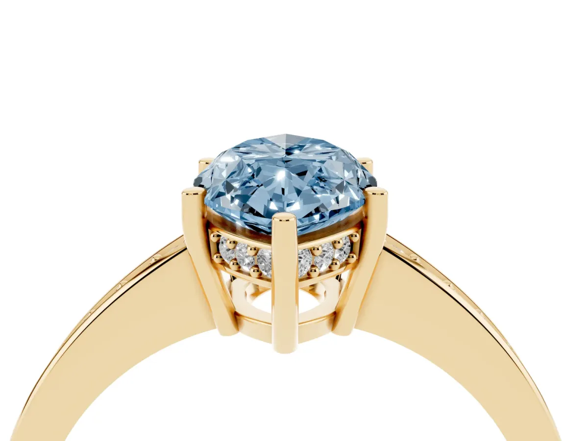Fancy Blue Marquise Cut Solitaire Pavé Band Prong Setting Ring Yellow gold