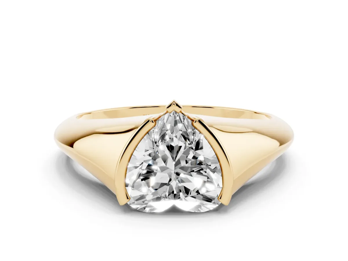 Heart Cut Solitaire Tension Set Diamond Ring Yellow gold
