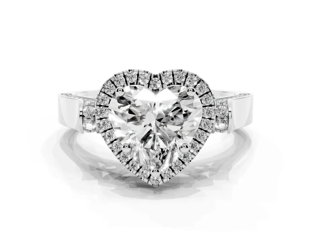 Heart Cut Halo Pave Split Shank Prong Setting Ring Silver