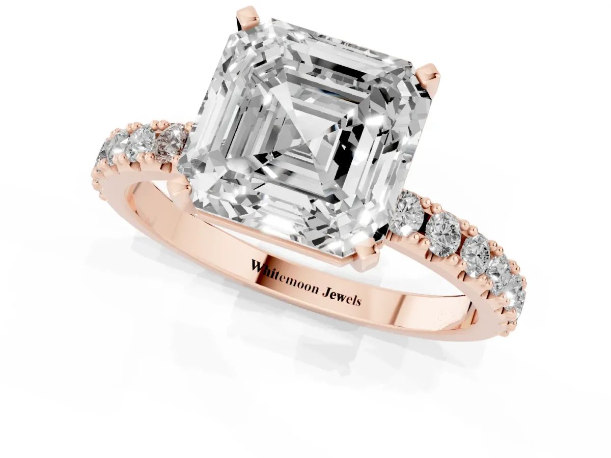 Asscher Cut Diamond Solitaire Pavé Band with Four-Prong Setting Rose gold
