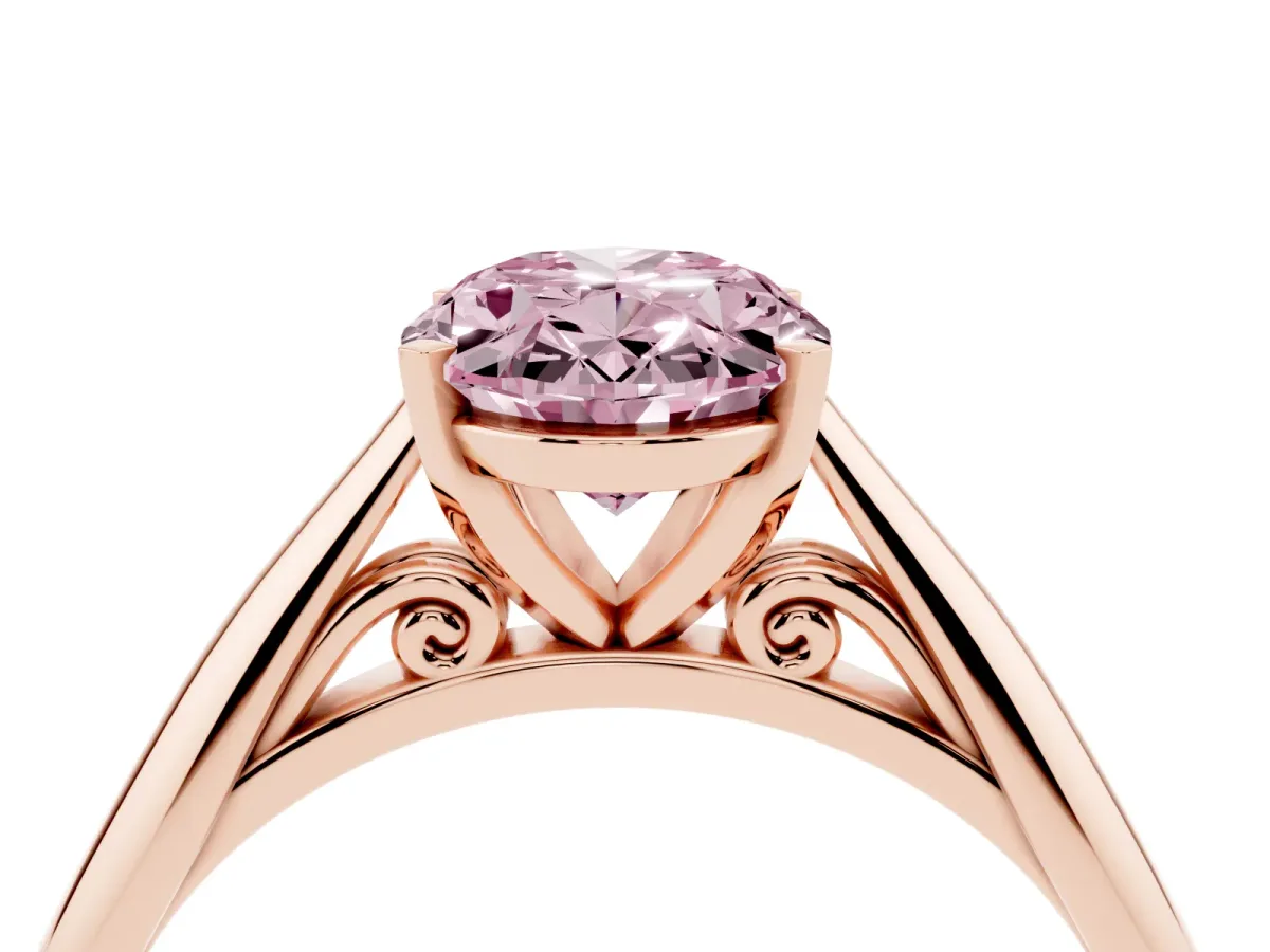 Fancy Pink Oval Cut Diamond Solitaire Engagement Ring with Cathedral Setting and Four-Prong Mount Rose gold