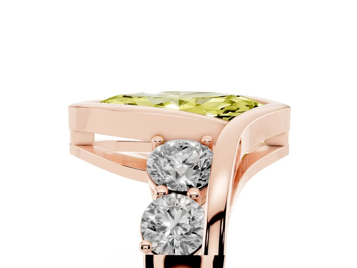 Fancy Yellow Bezel Set Marquise Cut Diamond Bypass Ring with Round Accents Rose gold