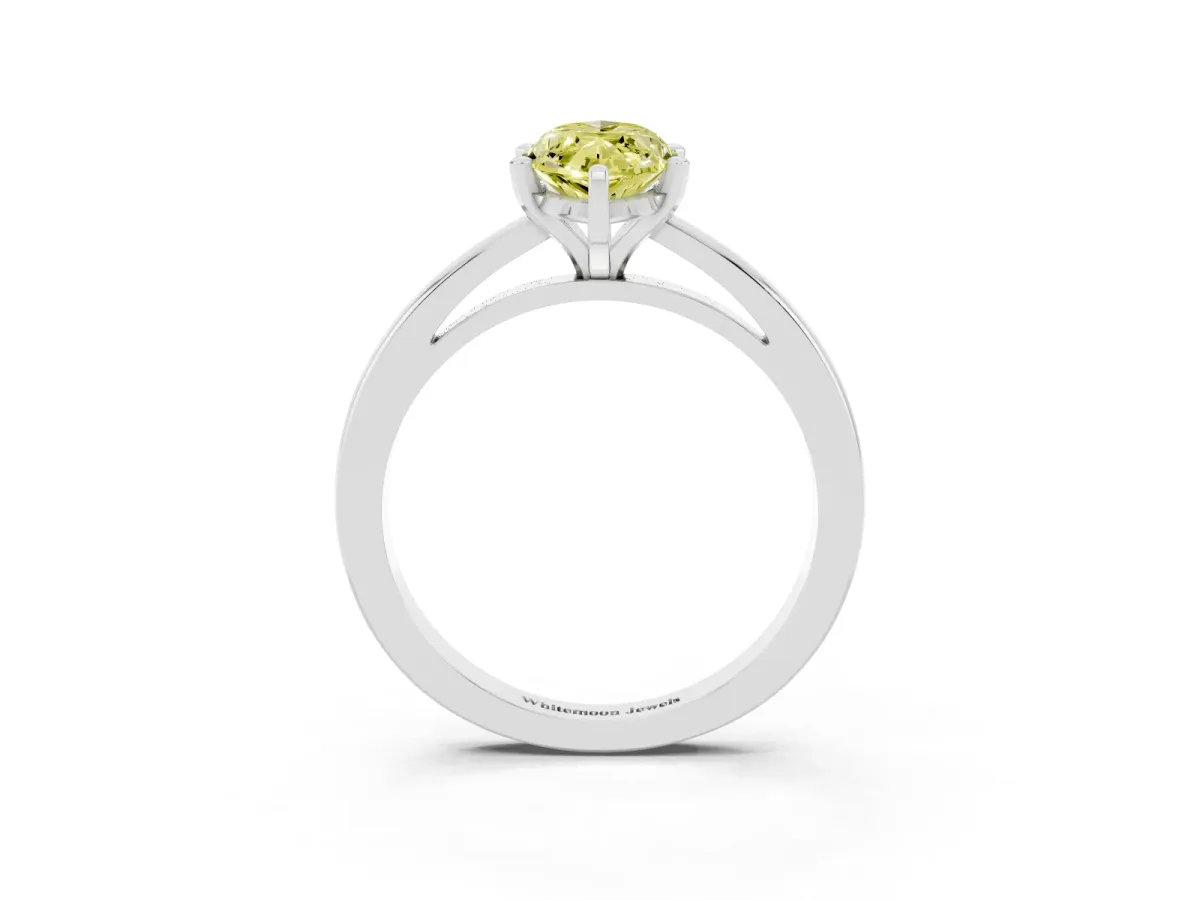 Fancy Yellow Marquise Cut Solitaire Diamond Engagement Ring with Four-Prong Setting on a Classic Band Platinum