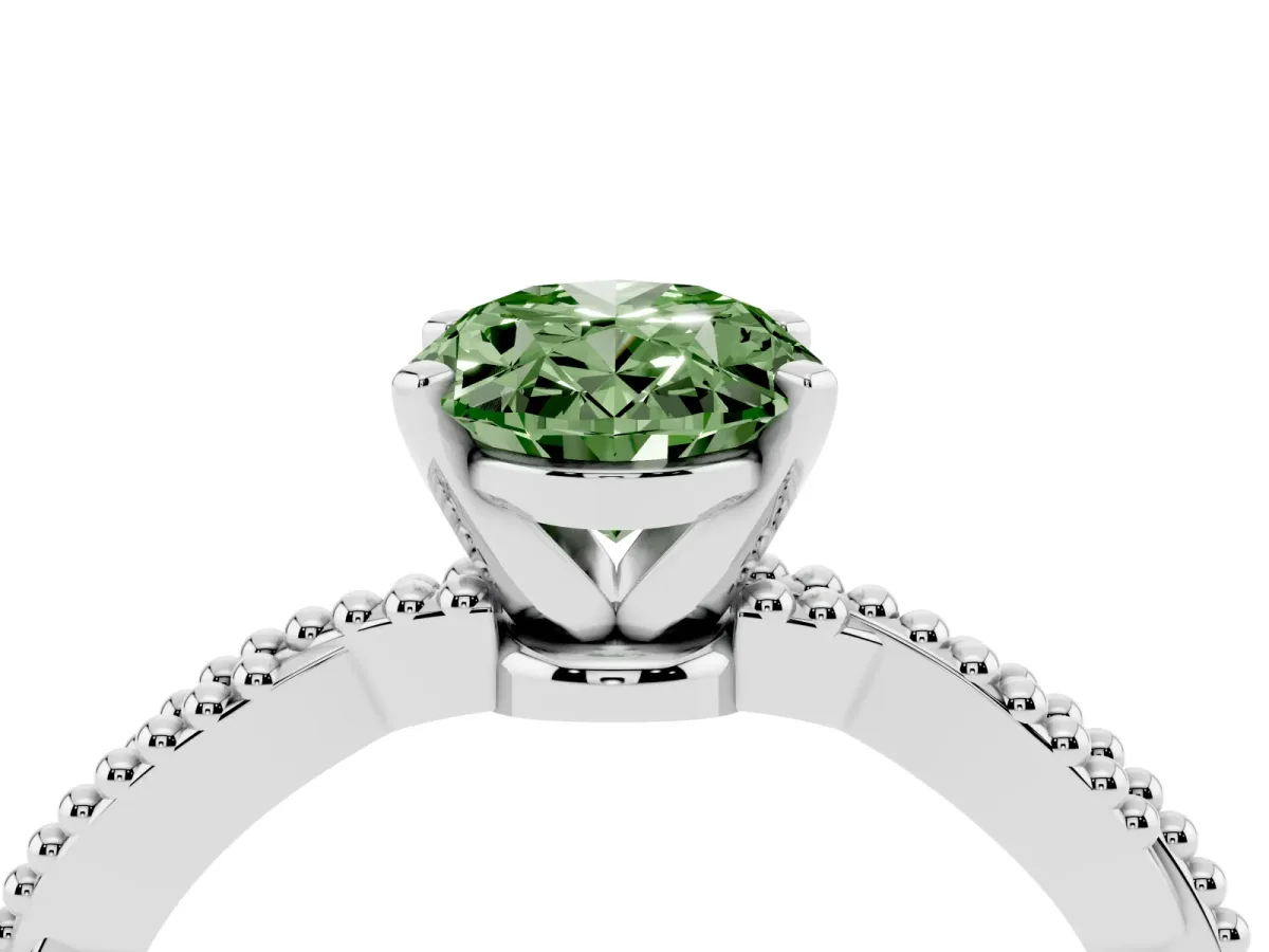 Fancy Green Oval Cut Solitaire Twisted Band with Bead Prong Setting White gold