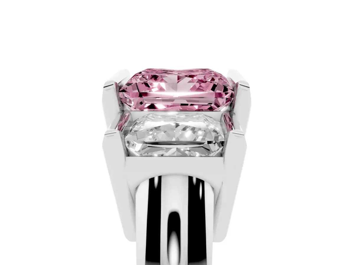 Fancy Pink Three Stone Princess Cut Cut Channel Set Diamond Ring Platinum