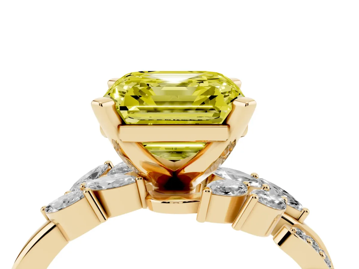Fancy Yellow Asscher Cut Solitaire Marquise Twist Band with Six-Prong Setting Yellow gold