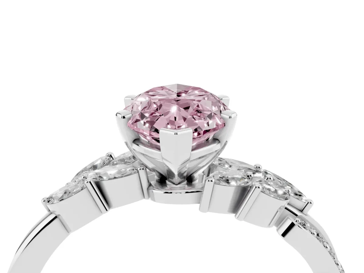 Fancy Pink Marquise Cut Solitaire Marquise Twist Band with Six-Prong Setting Silver