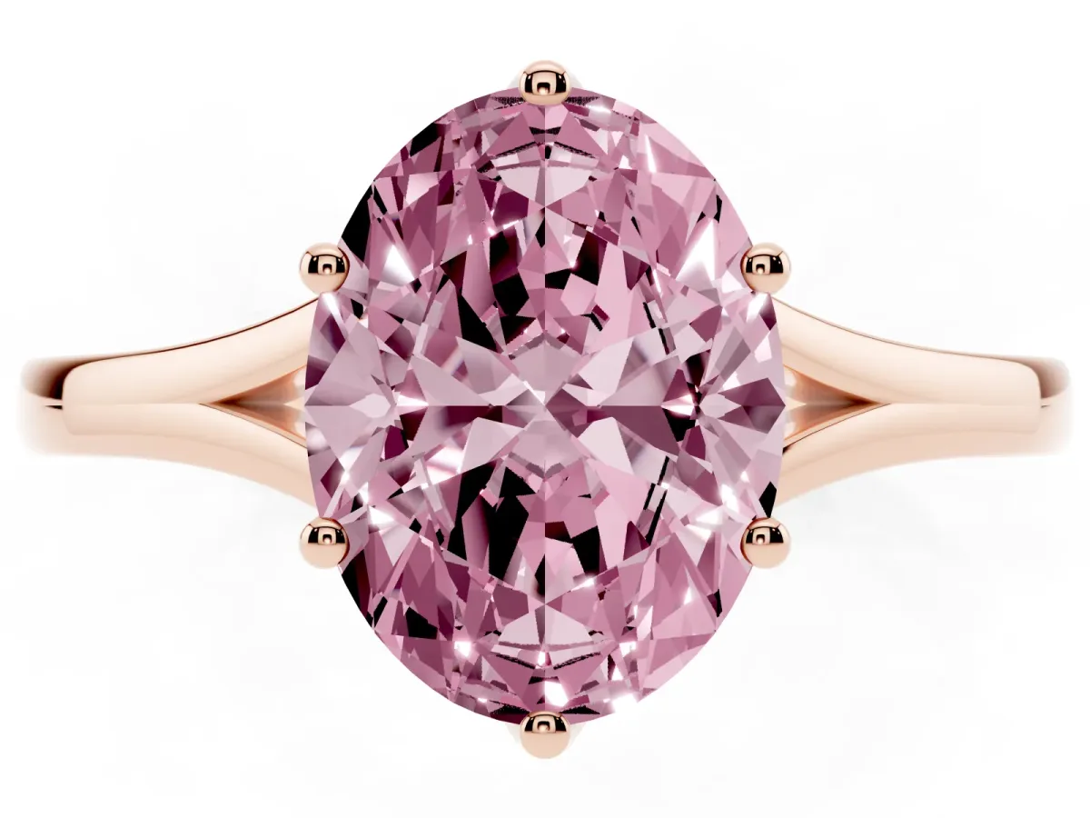 Fancy Pink Oval Cut Solitaire Diamond Ring with Six-Prong Setting and Tapered Band Rose gold