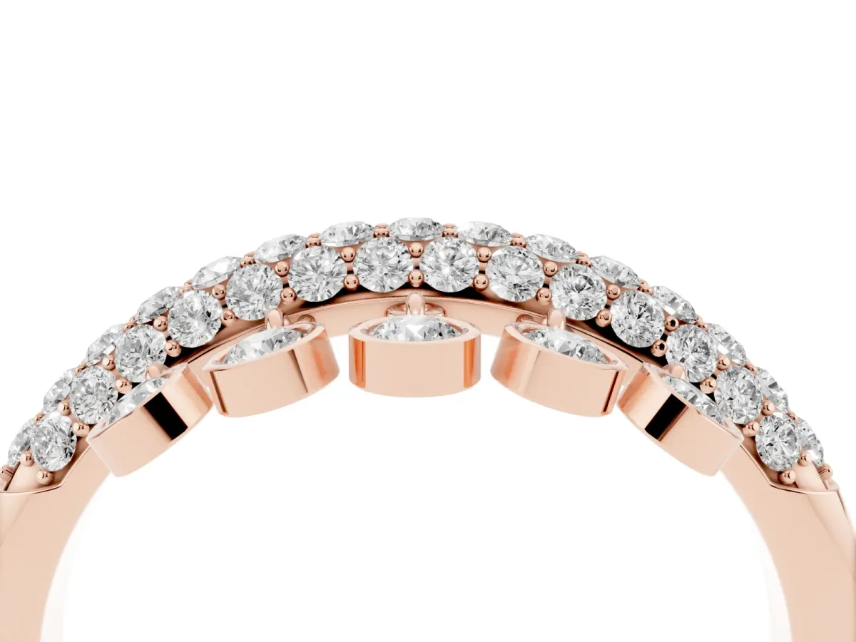 Round Diamond Dangle Promise Ring with Round Diamond Pavé Rose gold