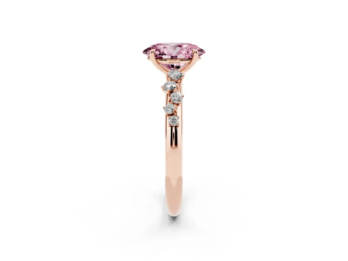 Fancy Pink Oval Cut Diamond Cluster Prong-Set Solitaire Ring Rose gold