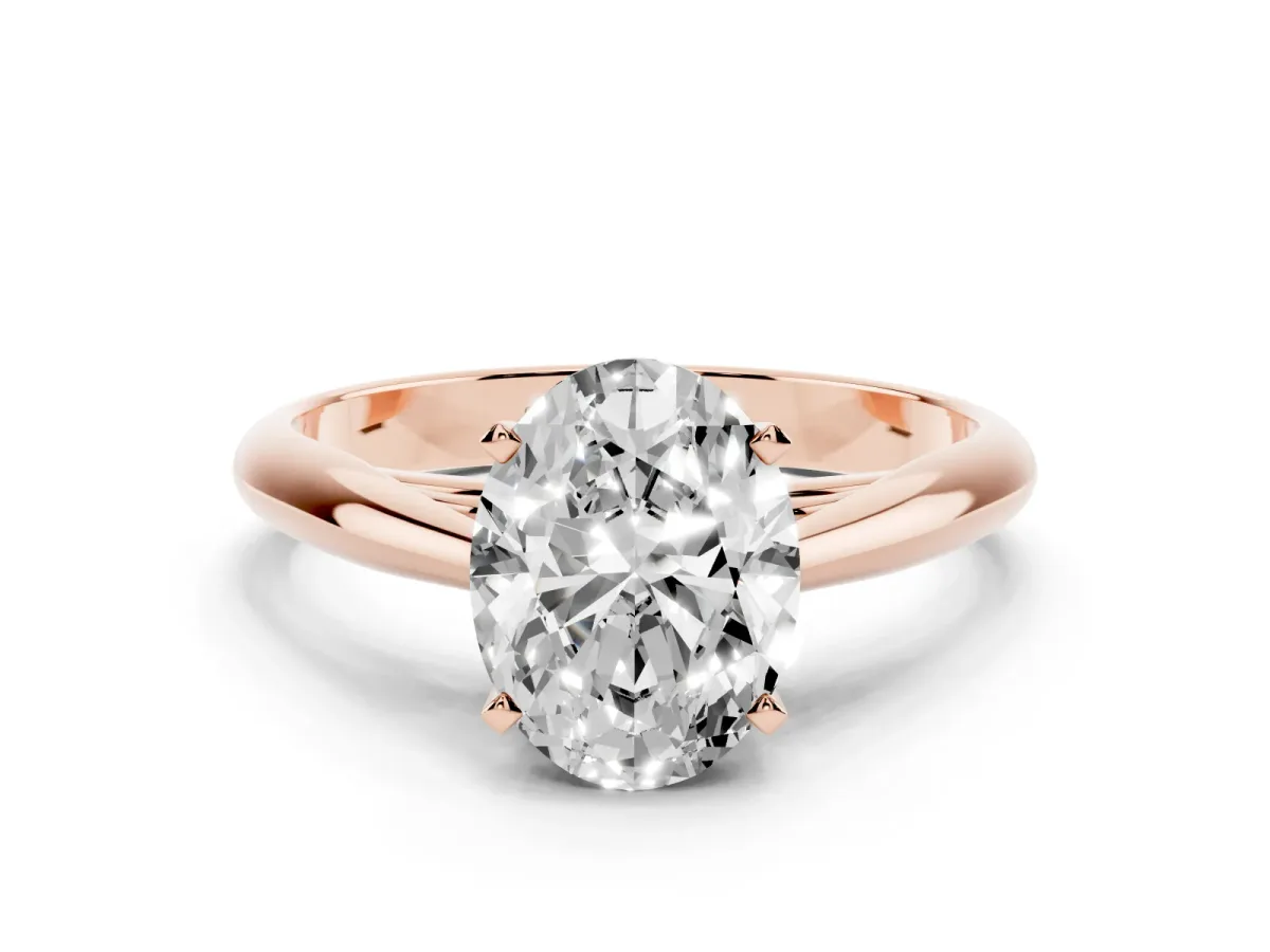 Oval Cut Diamond Solitaire Engagement Ring with Cathedral Setting and Four-Prong Mount Rose gold
