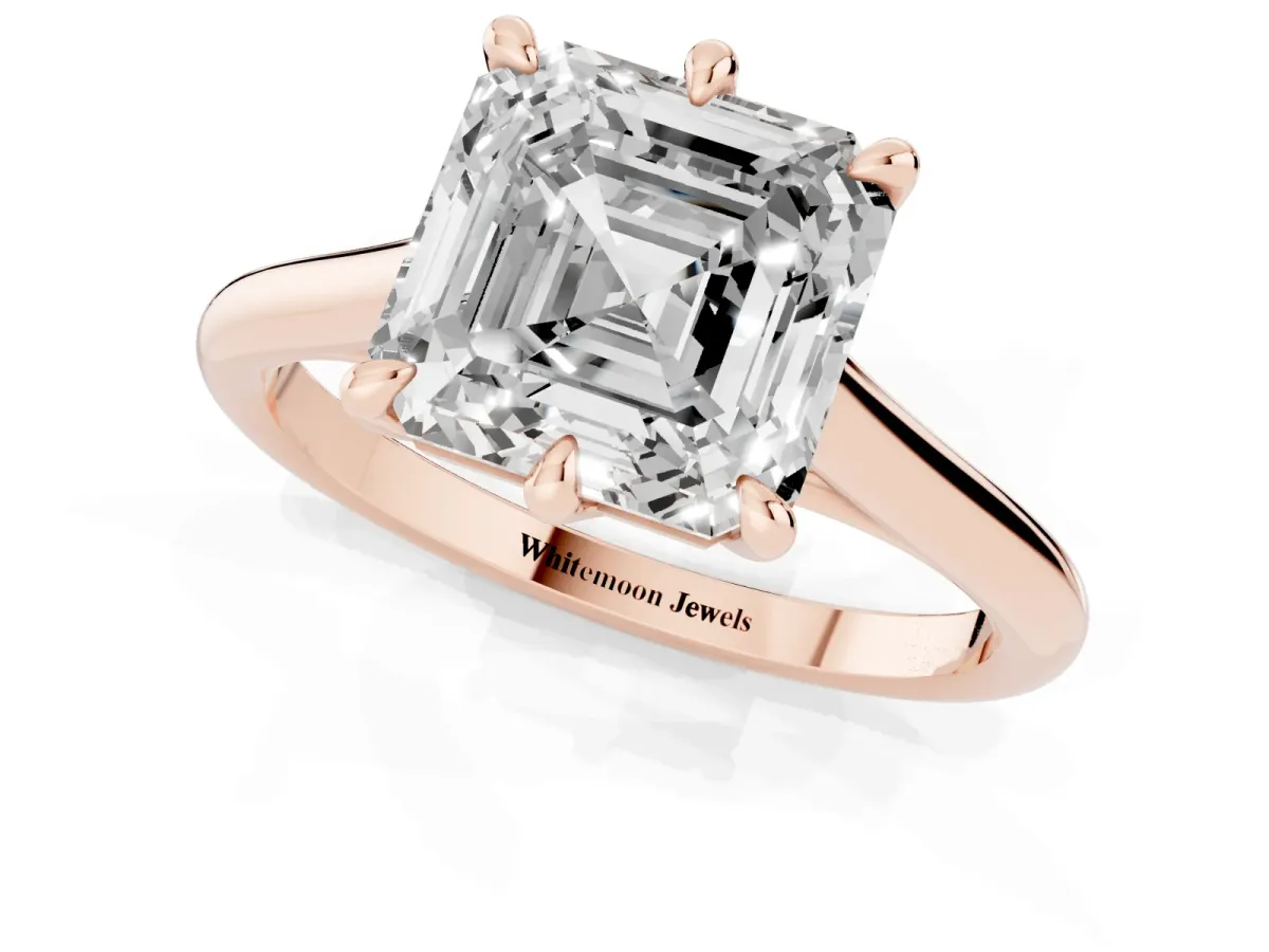 Asscher Cut Solitaire Engagement Ring with Six-Prong Setting and Classic Band Rose gold