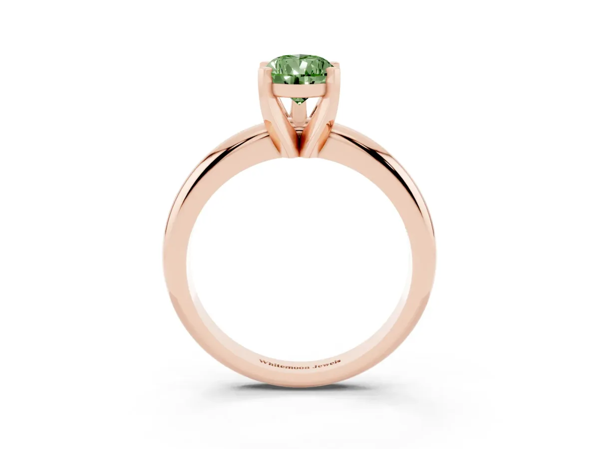 Fancy Green Pear Cut Diamond Solitaire Engagement Ring with Round Band and Four-Prong Setting Rose gold