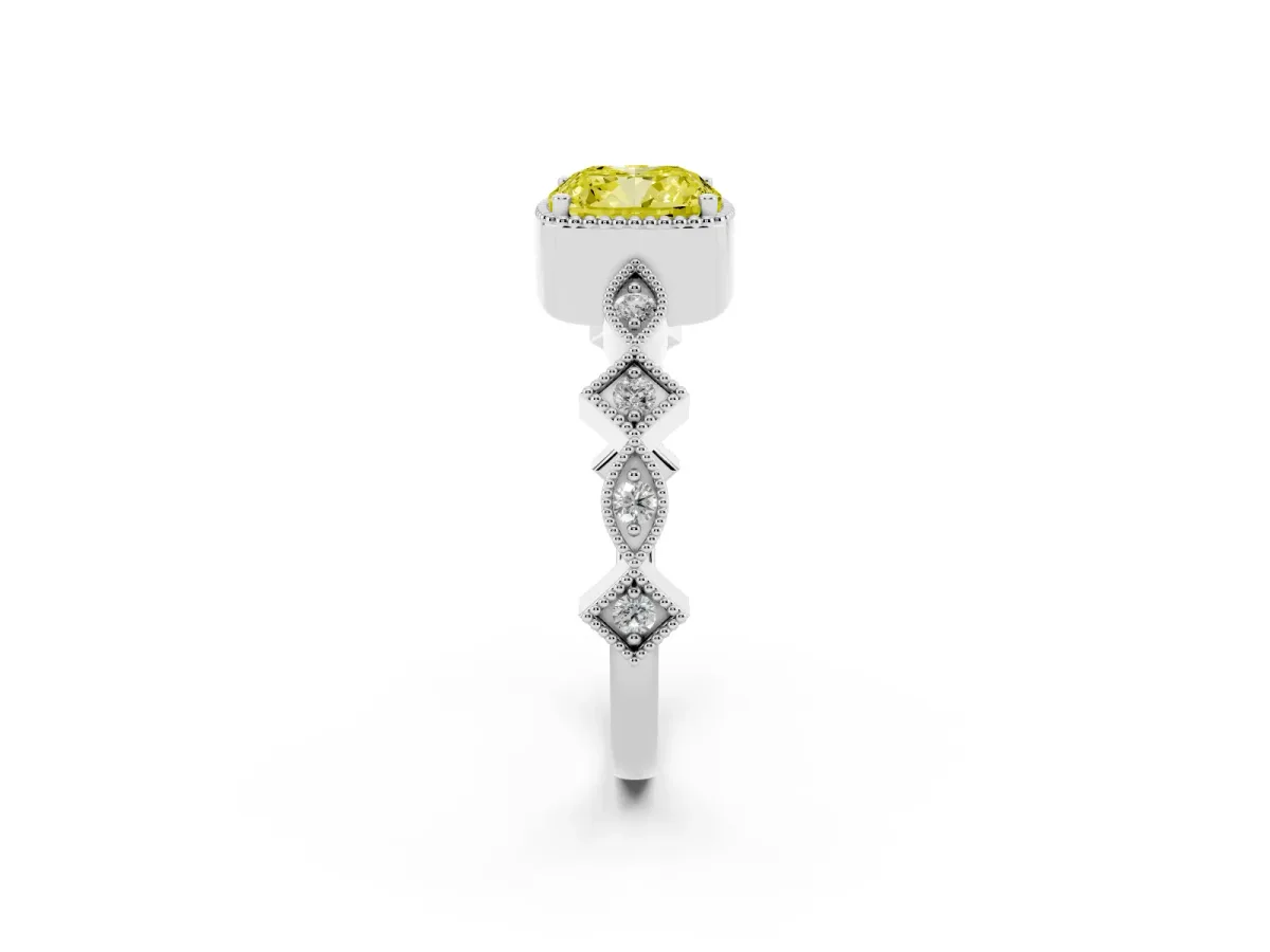 Fancy Yellow Cushion Cut Milgrain Marquise Diamond Twist Band Ring Silver