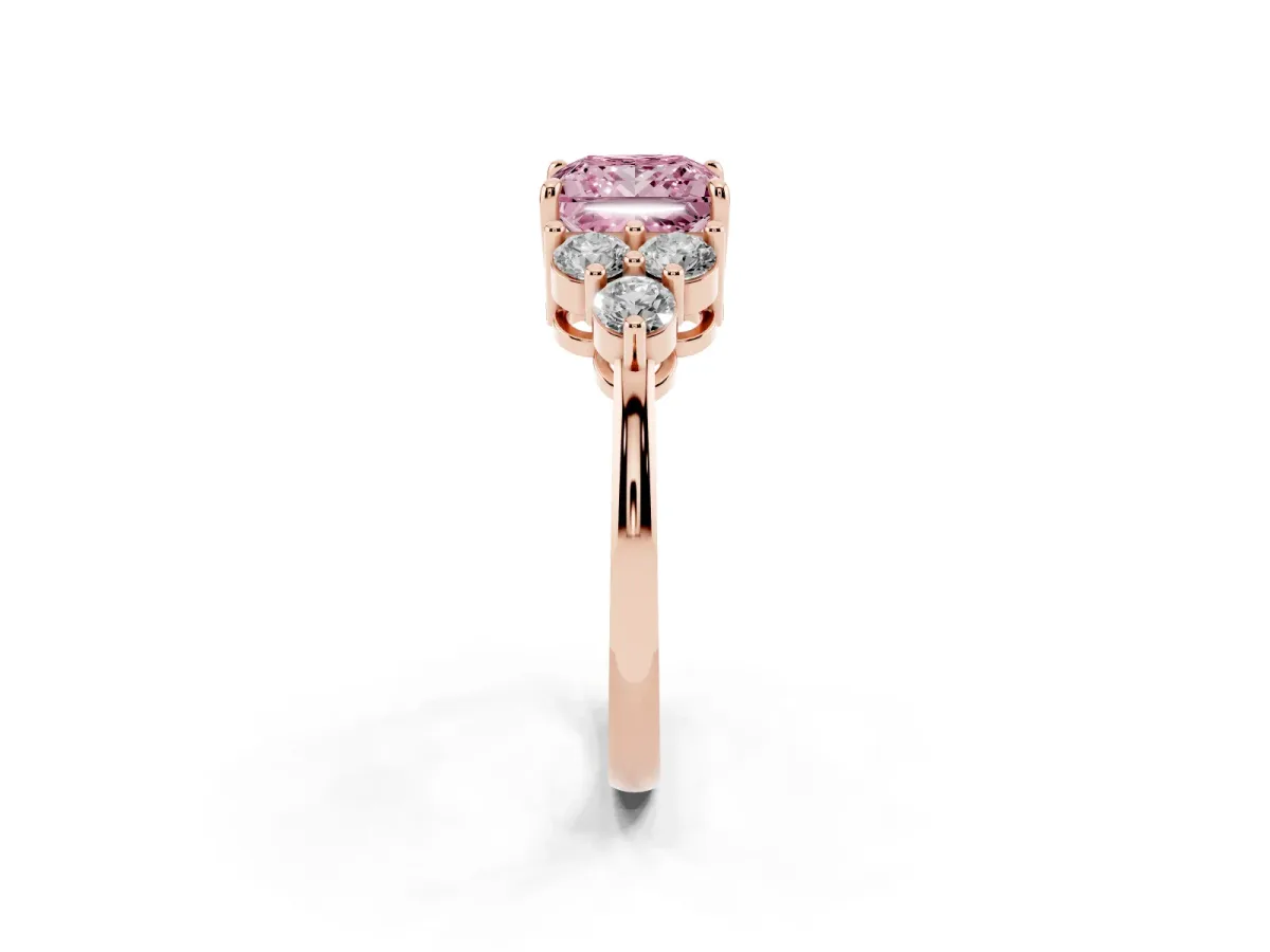 Fancy Pink Princess Cut Brilliant Diamond Cluster Accent Solitaire Ring with Prong Setting Rose gold