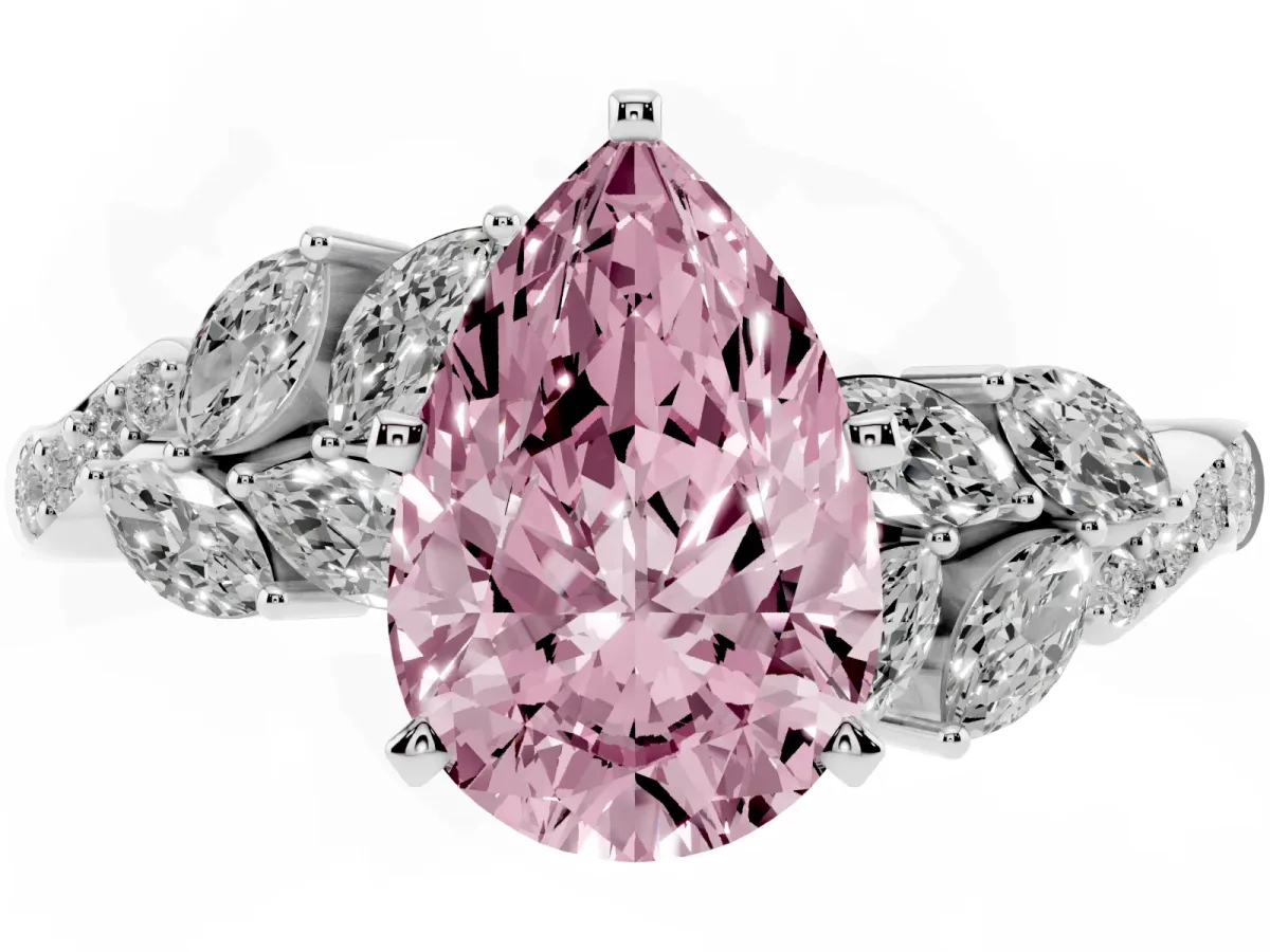 Fancy Pink Pear Cut Solitaire Marquise Twist Band with Six-Prong Setting Silver