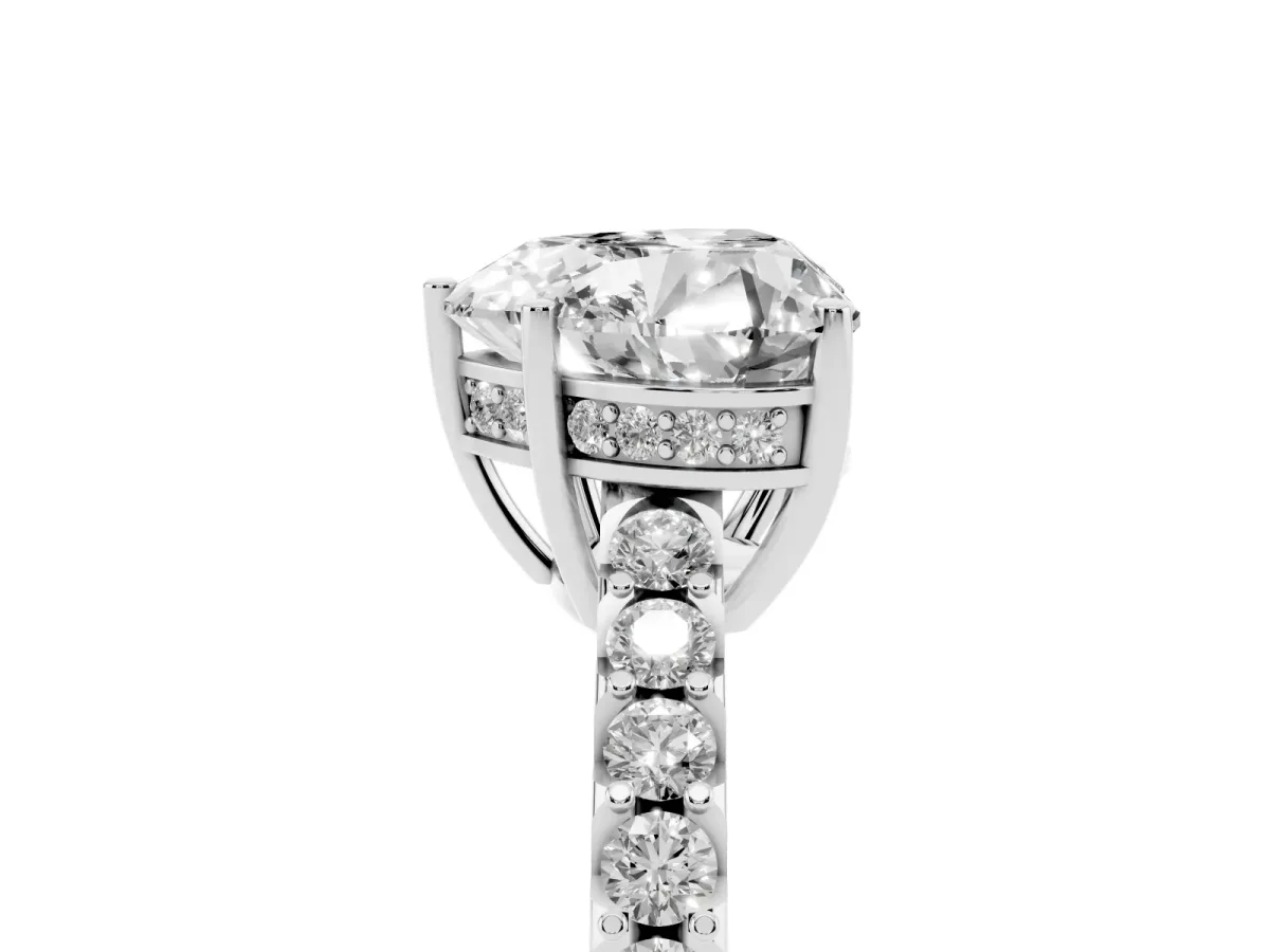 Heart Cut Solitaire Diamond Engagement Ring with Pavé Band and Six-Prong Setting Platinum