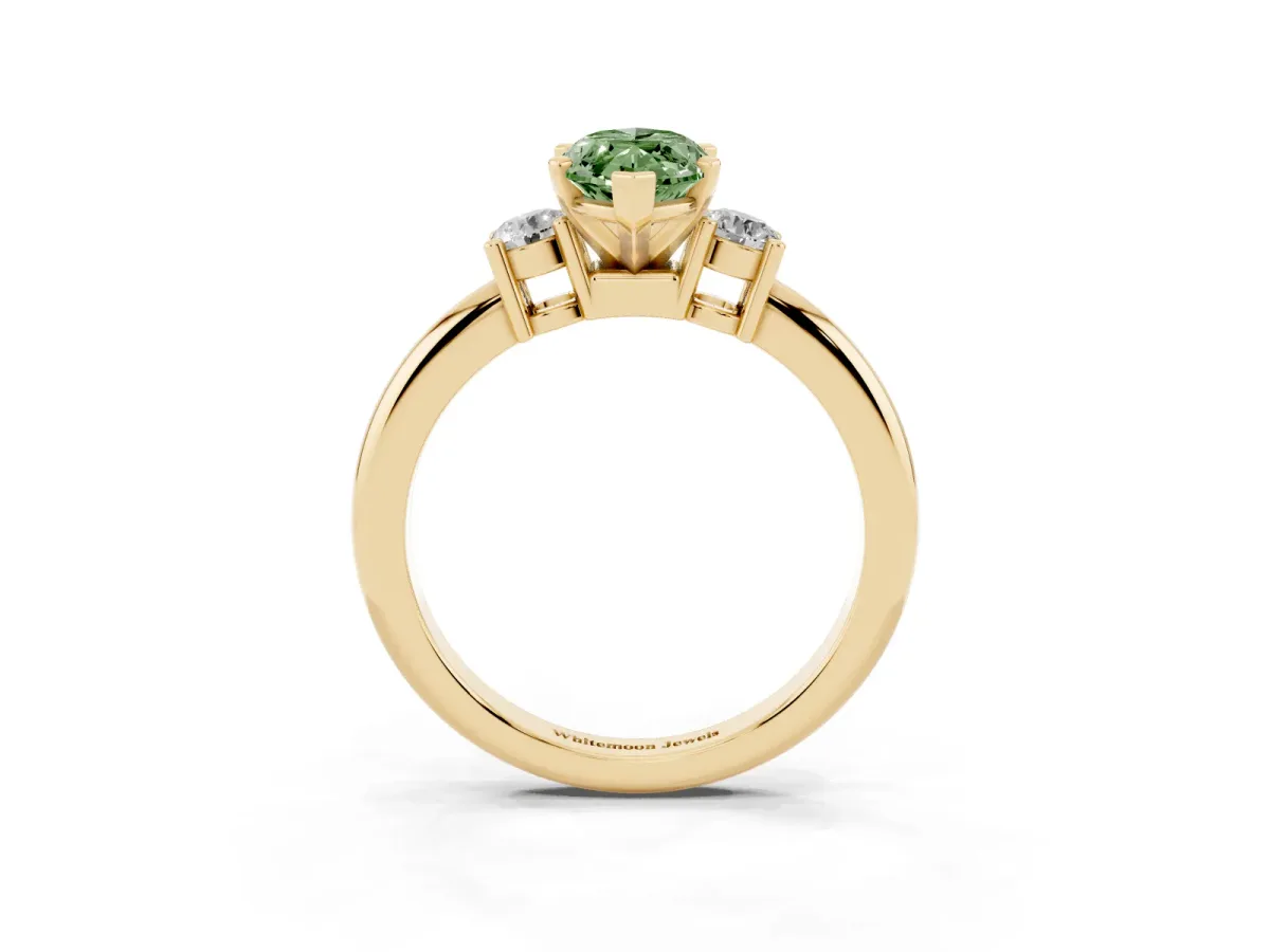Fancy Green Three-Stone Marquise Cut Cut Diamond Solitaire with Prong Setting and Classic Band Yellow gold
