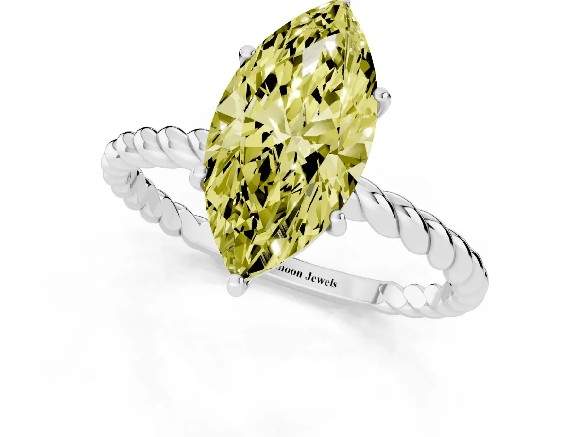 Fancy Yellow Marquise Cut Solitaire Twisted Band 4-Prong Ring Silver