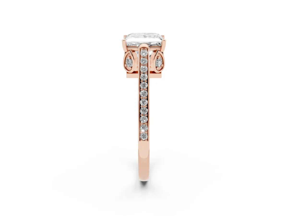 Princess Cut Cut Cathedral Pave Diamond Engagement Ring with Six-Prong Setting Rose gold