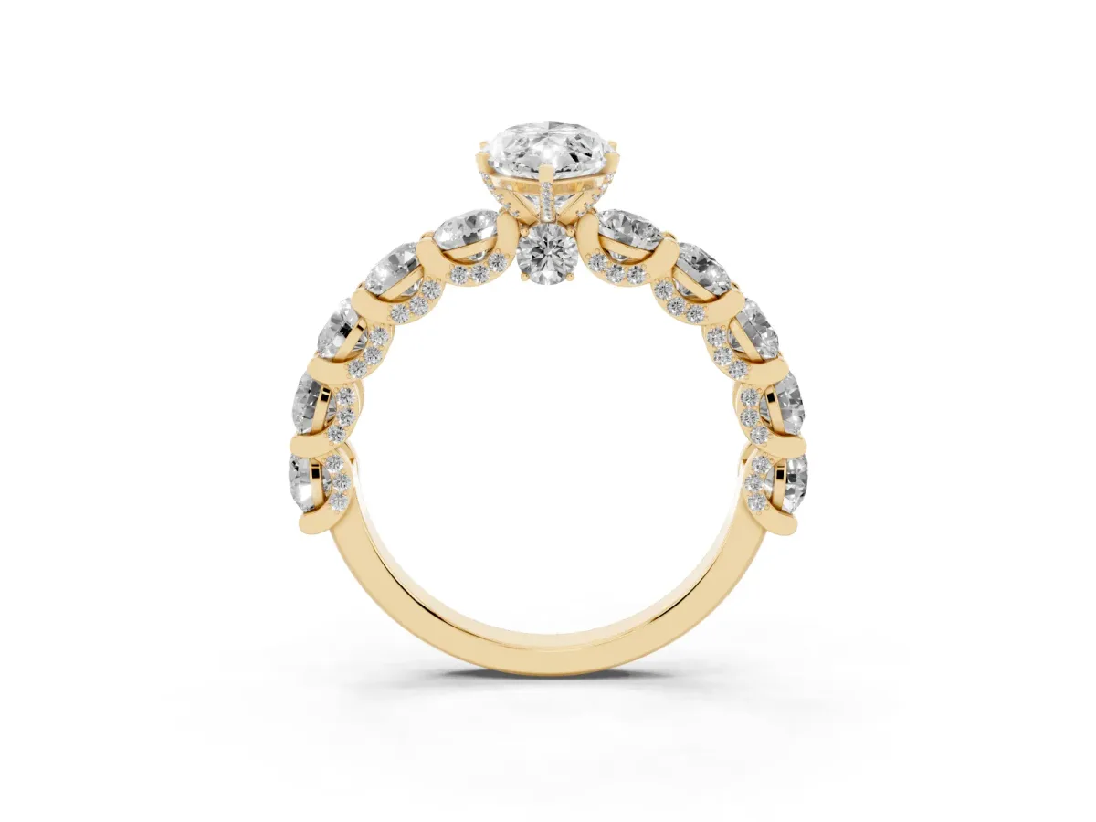 Marquise Cut Diamond Side Stone Engagement Ring with Four-Prong Setting Yellow gold