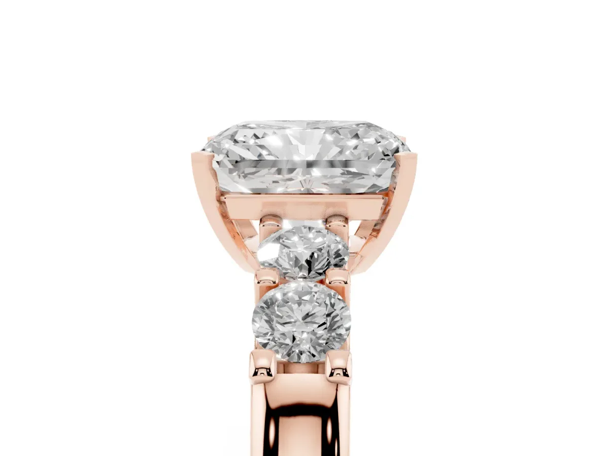 Radiant Cut Brilliant Cut Diamond Five-Stone Prong Set Engagement Ring with Channel Band Rose gold