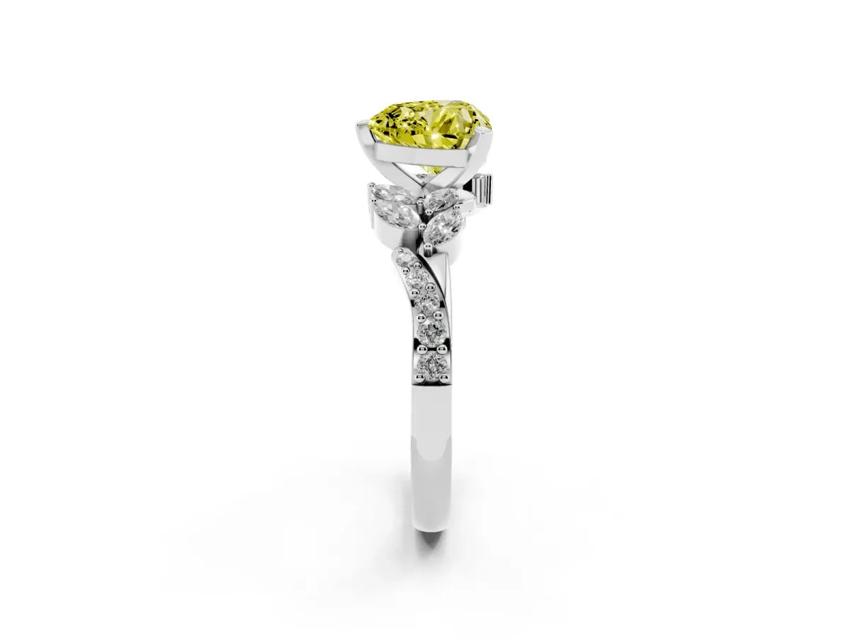 Fancy Yellow Heart Cut Solitaire Marquise Twist Band with Six-Prong Setting Silver