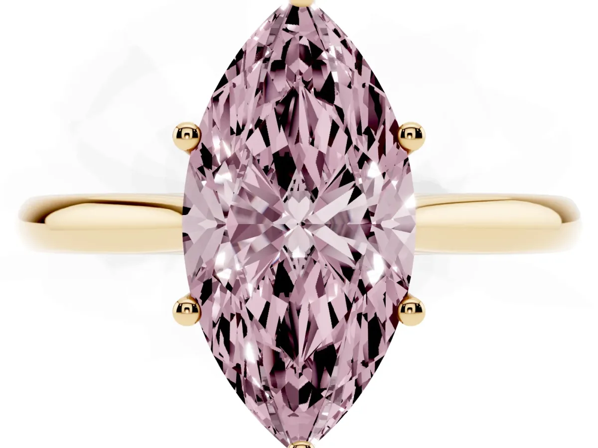 Fancy Pink Marquise Cut Cut Solitaire Ring with Cathedral Band and Four-Prong Setting Yellow gold