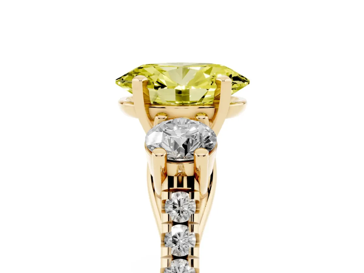 Fancy Yellow Three-Stone Oval Cut Diamond Pavé Band with Four-Prong Setting Yellow gold