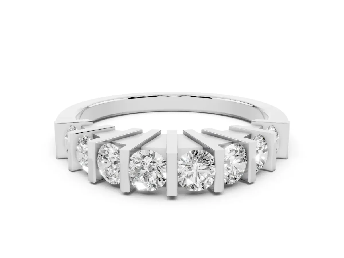 Channel Set Round Diamond Half Eternity Band with Bar Prong Setting Platinum