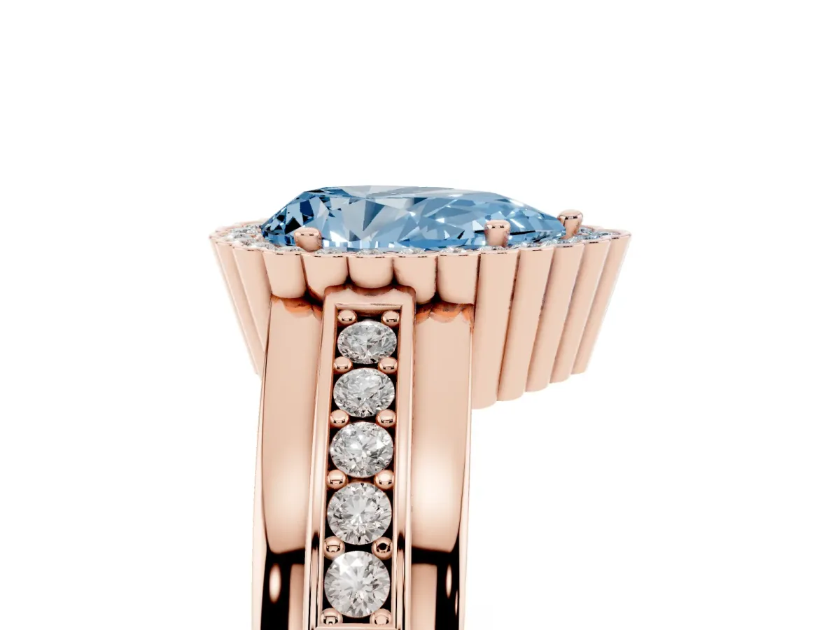 Fancy Blue Pear Cut Cut Halo Pave Band Four-Prong Ring Rose gold