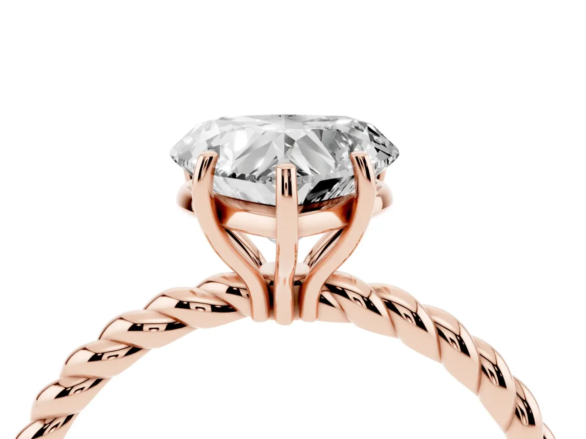 Heart Cut Solitaire Twist Band Ring with Four-Prong Setting Rose gold