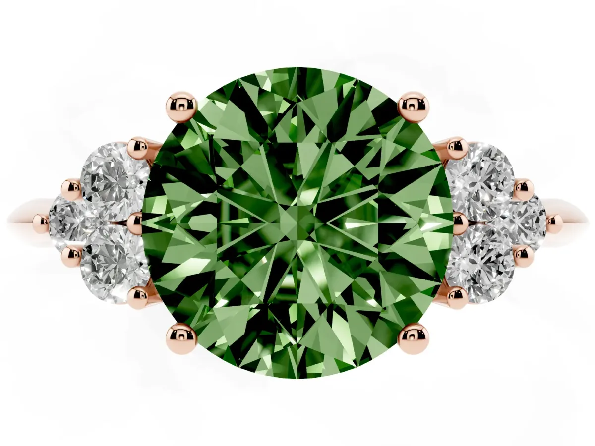 Fancy Green Round Cut Cut Diamond Cluster Ring with Solitaire Band and Four-Prong Setting Rose gold