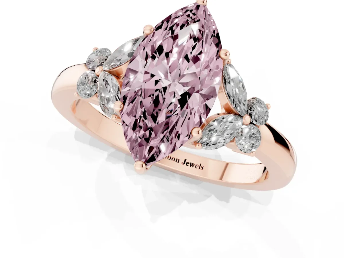 Fancy Pink Marquise Cut Cut Solitaire Floral Diamond Ring with Four-Prong Setting Rose gold
