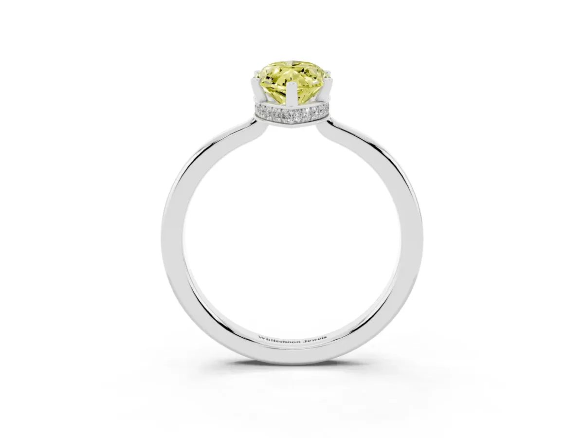 Fancy Yellow Marquise Cut Cut Solitaire Engagement Ring with Four-Prong Setting on a Classic Band Platinum