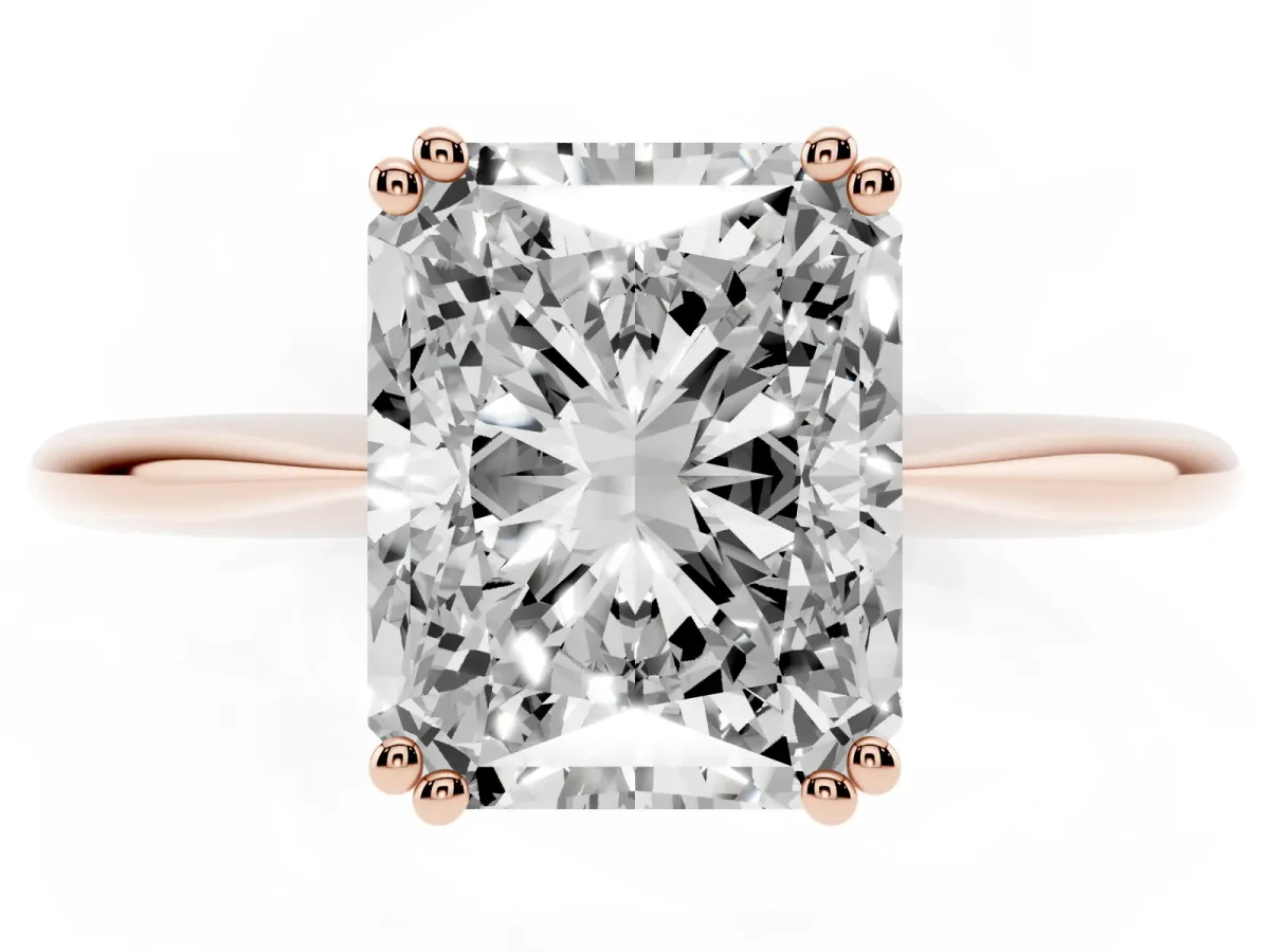 Radiant Cut Solitaire Diamond Ring with Six-Prong Setting and Classic Band Rose gold