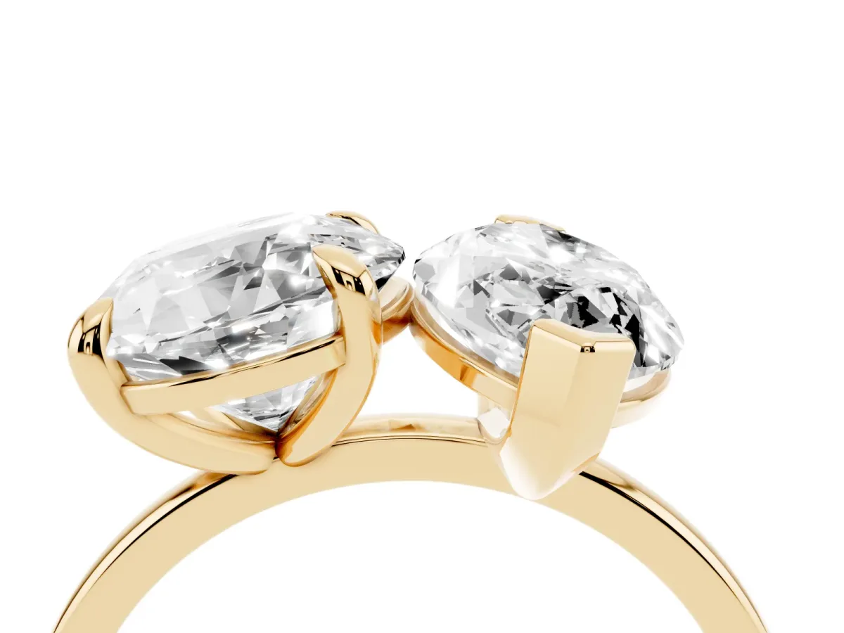 Round and Marquise Toi Moi Ring with Prong Setting and Plain Band Yellow gold