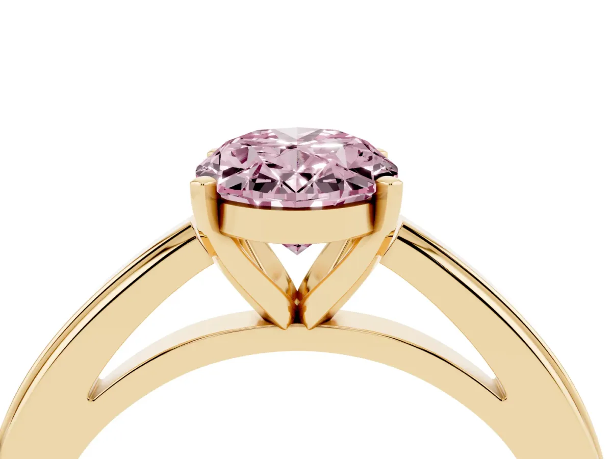 Fancy Pink Oval Cut Solitaire Diamond Ring with Four-Prong Setting and Classic Band Yellow gold