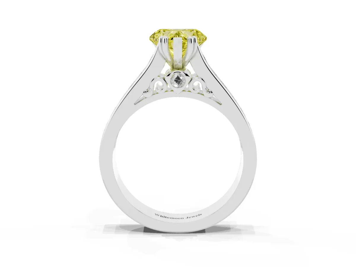 Fancy Yellow Heart Cut Cut Channel Set Solitaire Engagement Ring with Prong Setting Silver