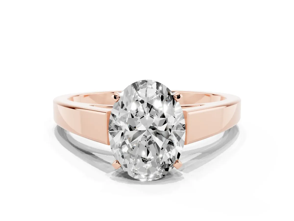 Oval Cut Solitaire Engagement Ring with Four-Prong Setting and Tapered Band Rose gold