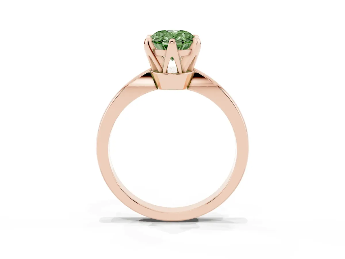 Fancy Green Oval Cut Solitaire Engagement Ring with Six-Prong Setting and Tapered Band Rose gold