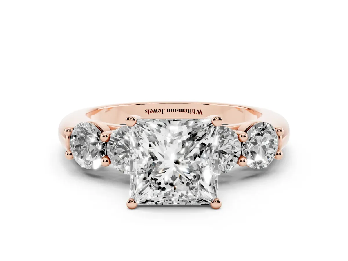 Princess Cut Cut Five-Stone Prong Set Diamond Ring with Classic Band Rose gold