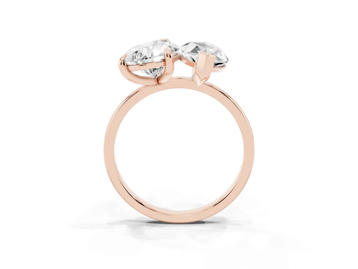 Pear and Marquise Toi Moi Ring with Prong Setting and Plain Band Rose gold