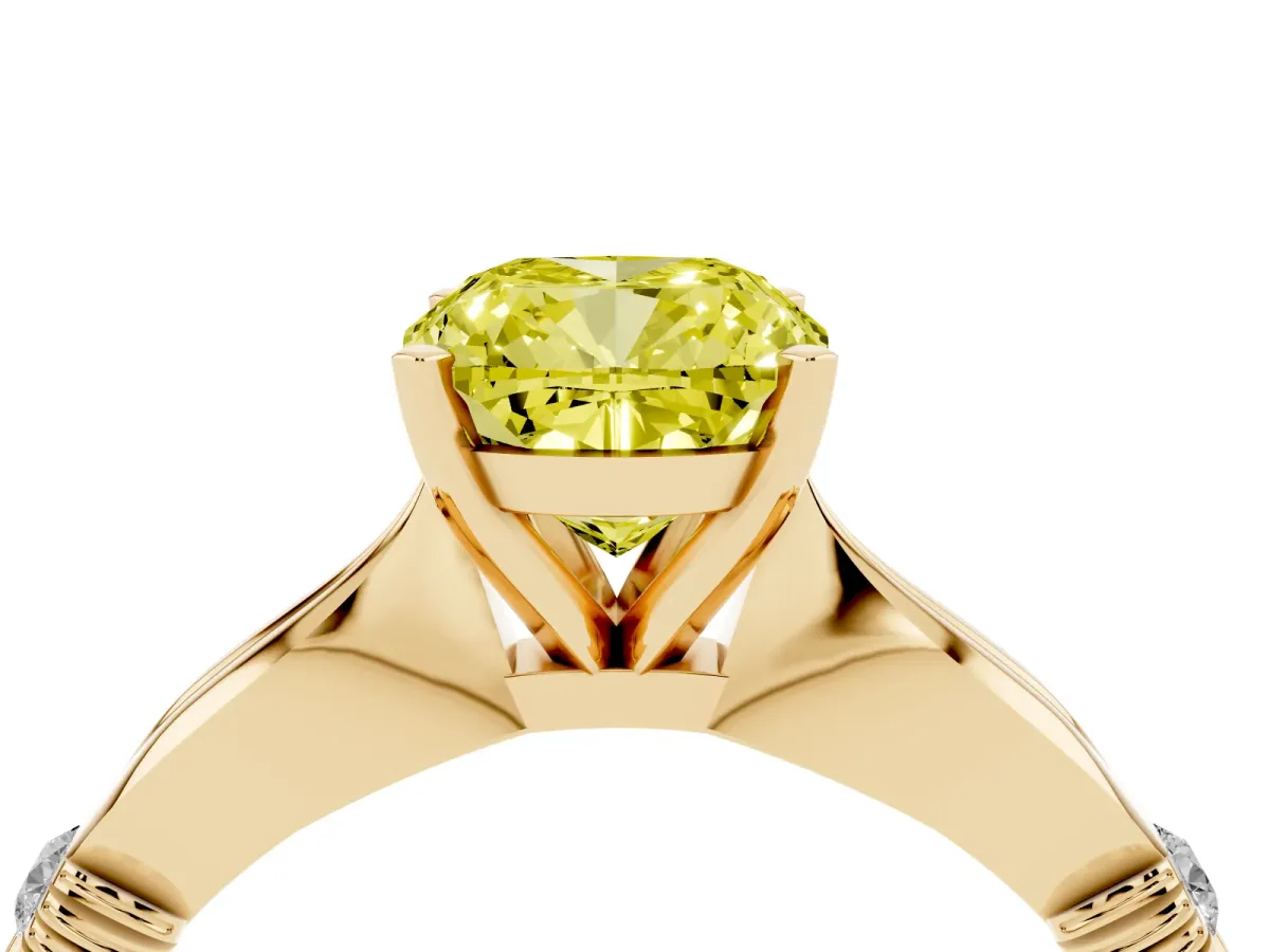 Fancy Yellow Cushion Cut Solitaire Diamond Twisted Band with Four-Prong Setting Yellow gold