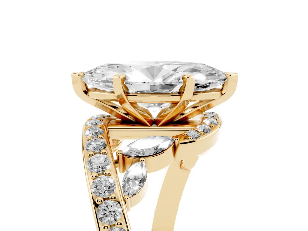 Marquise Cut Solitaire with Pavé Twist Band and Four-Prong Setting Yellow gold