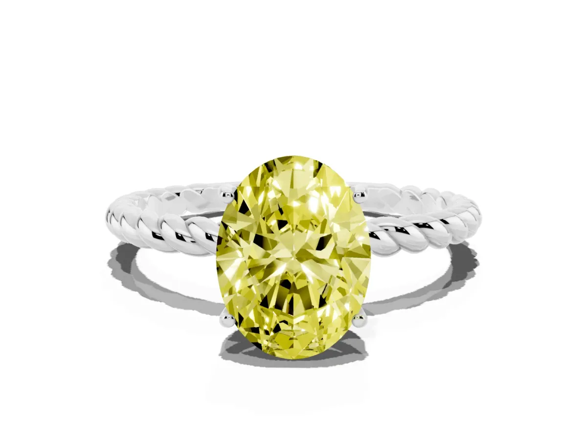 Fancy Yellow Oval Cut Solitaire Twisted Band 4-Prong Ring Platinum