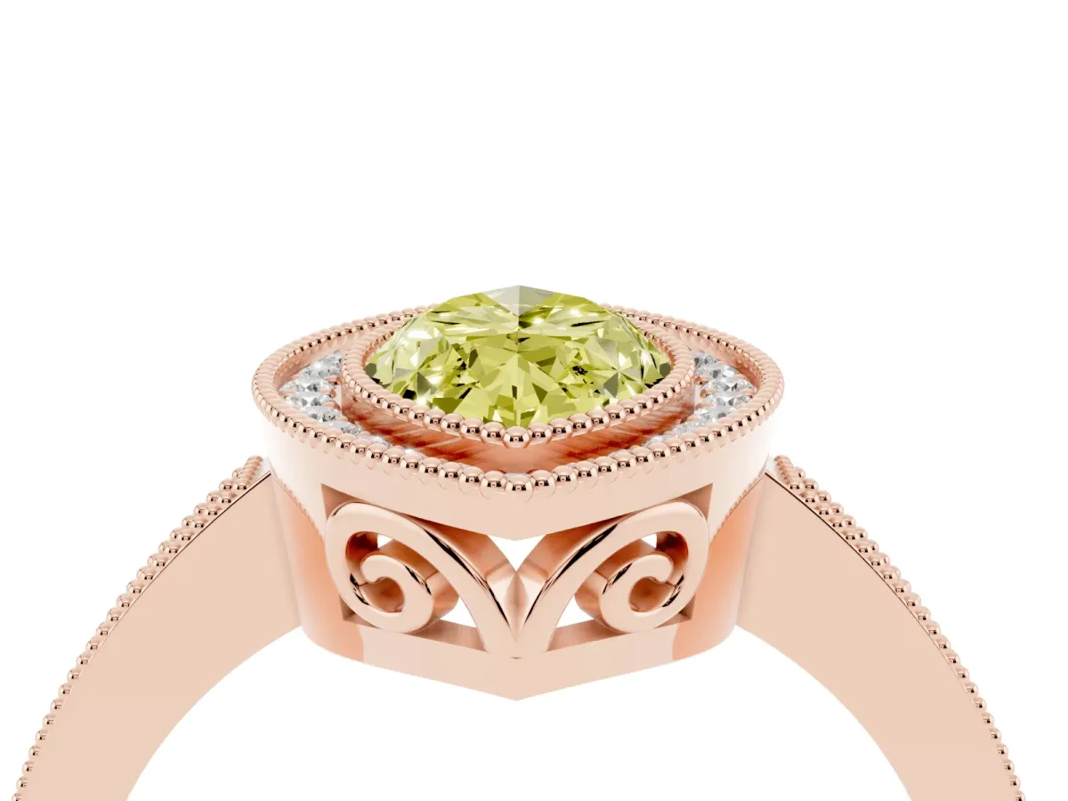 Fancy Yellow Marquise Cut Cut Halo Diamond Ring with Pavé Band and Milgrain Prong Setting Rose gold