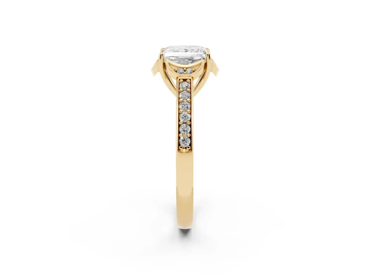 Princess Cut Cut Halo Diamond Ring with Channel Set Band and Four-Prong Setting Yellow gold