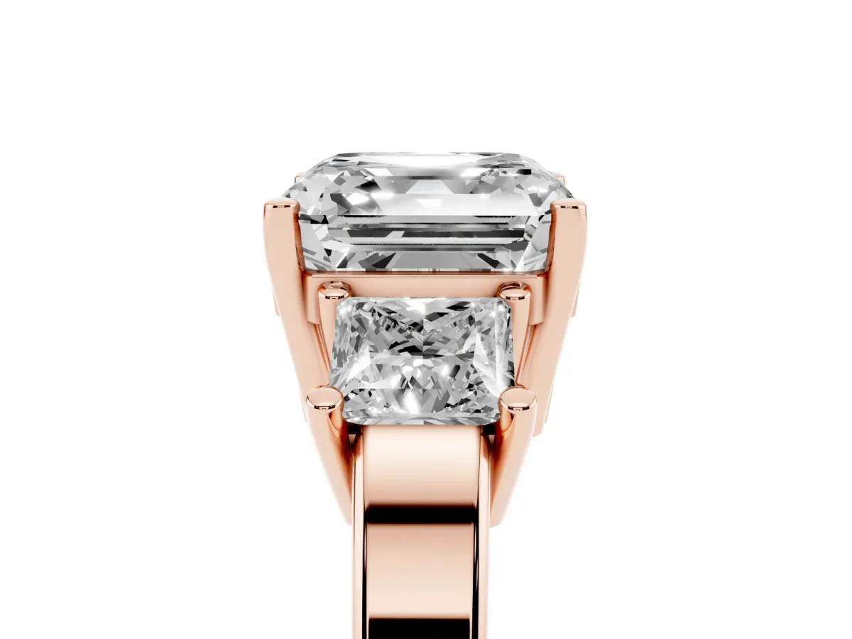 Three-Stone Asscher Cut Cut Solitaire Ring with Prong Setting Rose gold